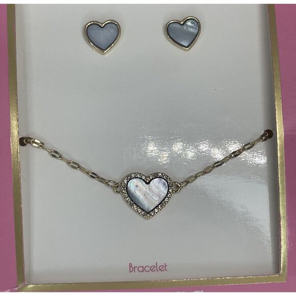 Guess Gold Tone Crystal Halo Heart Bracelet Earrings (2 Piece Set) Chic Trendy - Picture 1 of 16